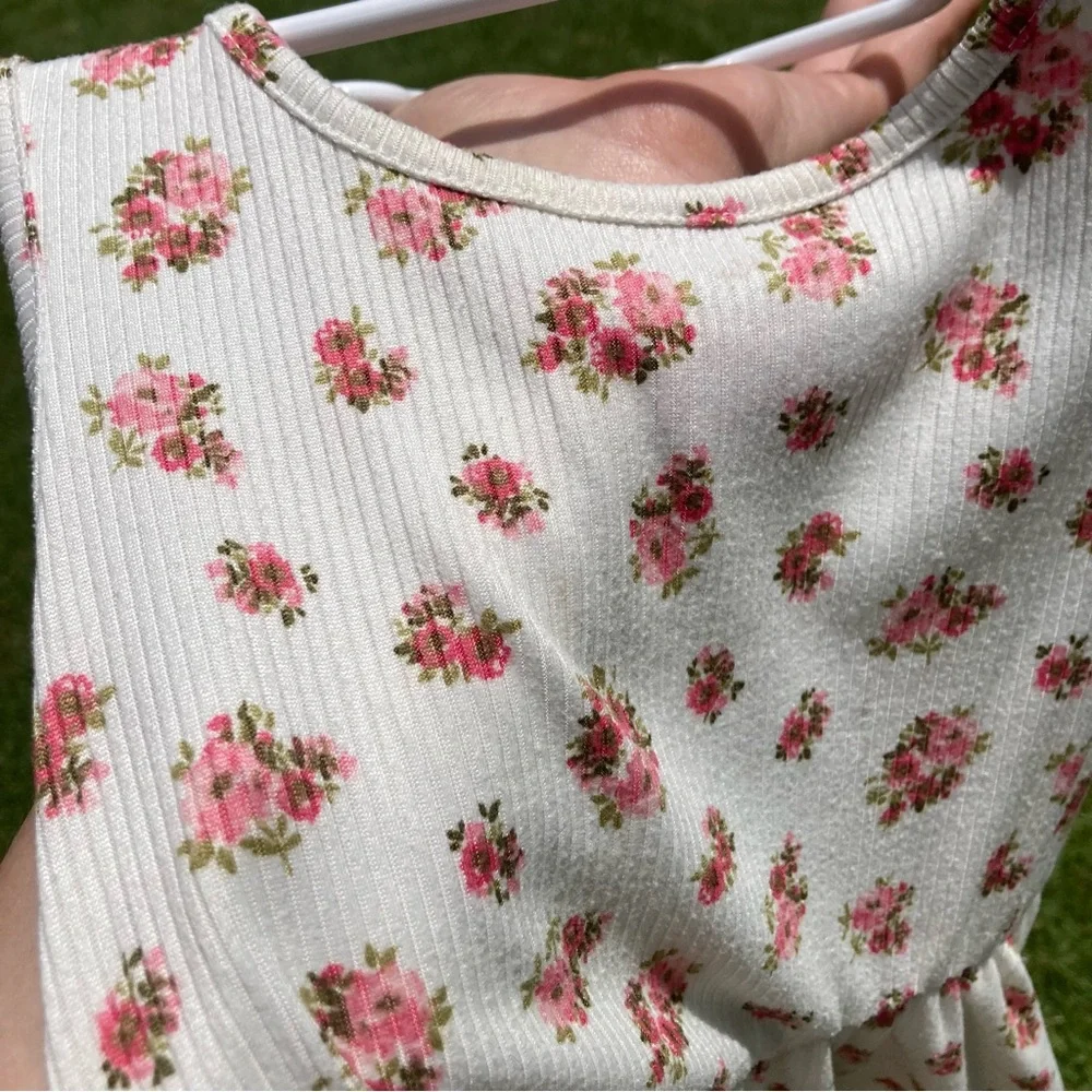 Zunie Girl cream with flowers ribbed tank dress girls size small 6/6x GUC